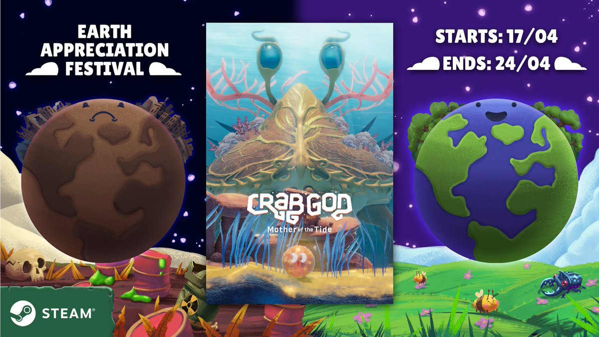 The Crablings are thrilled to participate in this year's Earth Appreciation festival! 🌏Check out all the games listed that share the theme of saving our planet 🧡🦀

store.steampowered.com/sale/appreciat…