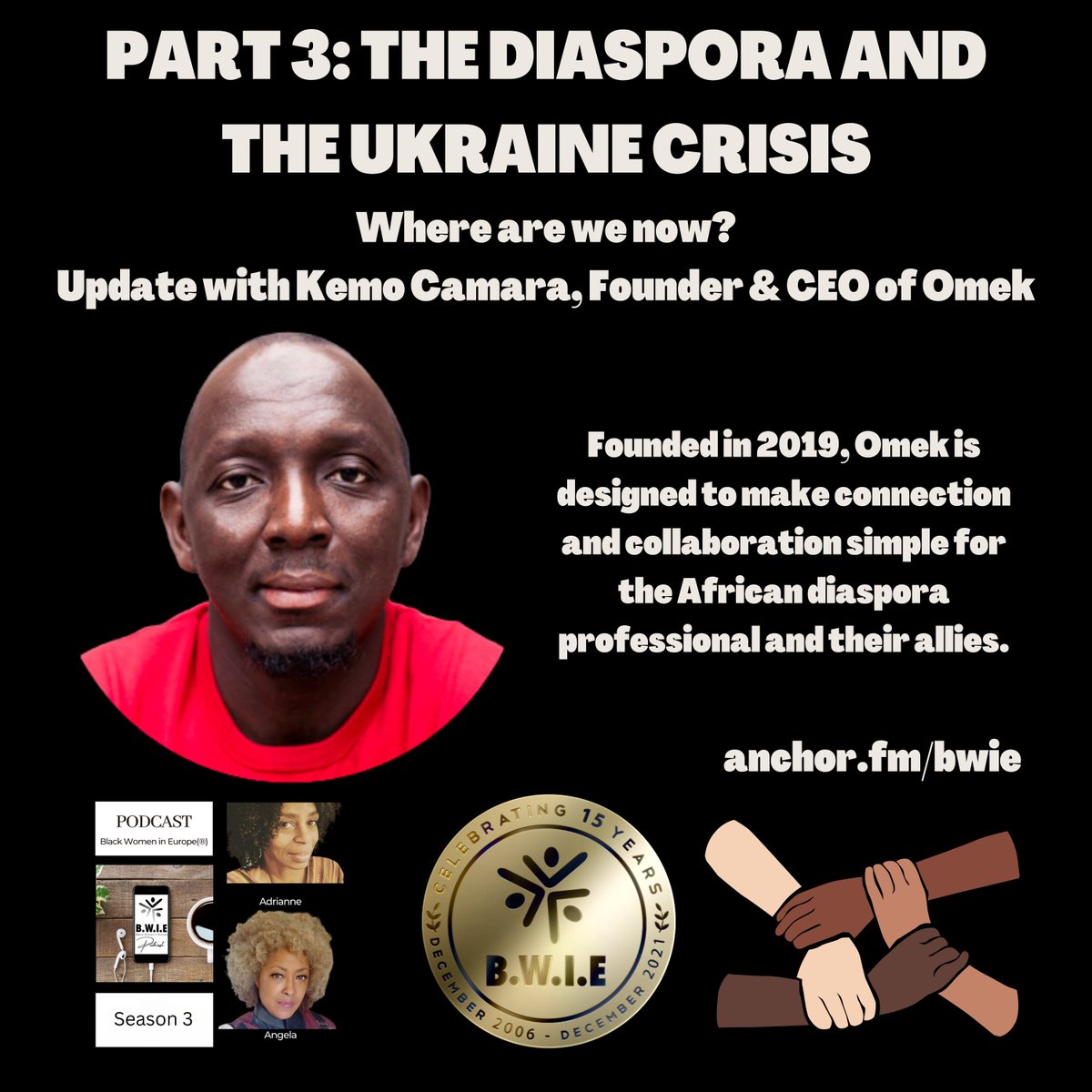 bwie's tweet photo. Join us for S3 of the @bwie #podcast on 4.27 We check-in again with Omek on the situation in Ukraine and learn how the Diaspora pulled together. Tune in here: https://t.co/54Vhk23Orp #ukrainewar #ukraine #africandiaspora #AfricanDiasporaNews #africandiasporanews #community #bwie https://t.co/wLxnKQKsre
