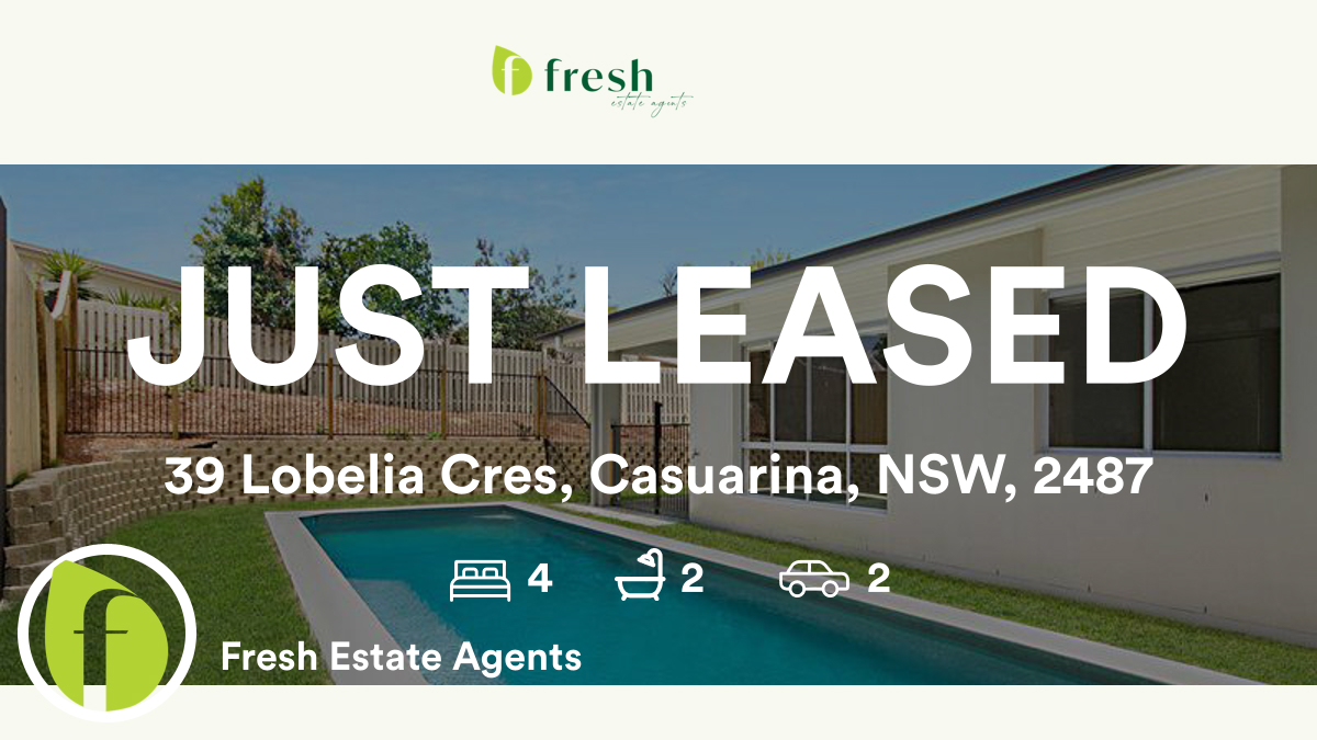 🛌 4 🛀 2 🚘 2
📍 39 Lobelia Cres, Casuarina, NSW, 2487

Our latest leased rental on RateMyAgent

rma.reviews/mrG1kBCJURTZ

...
#ratemyagent #realestate #Fresh_Estate_Agents