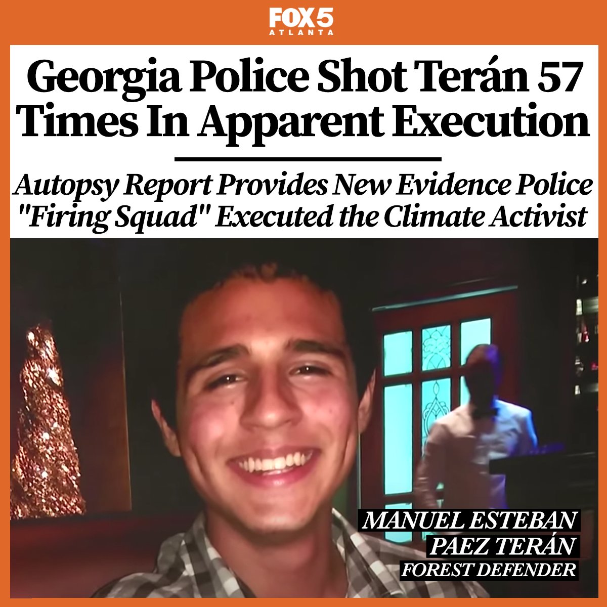 BREAKING: Georgia police shot 'Cop City' protestor Manuel Terán 57 times in the first state killing of a climate activist in the US. Official autopsy also shows Terán did not fire a gun which obliterates the police narrative. Evidence Terán was executed is overwhelming.