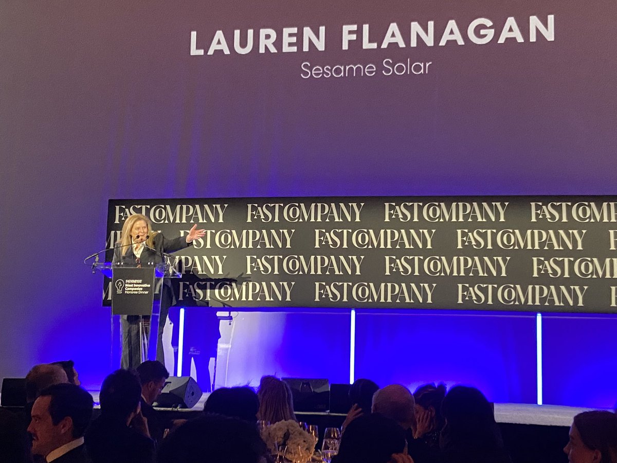 FastCompanyLive's tweet photo. During dinner, heard toasts from honorees at #FCMostInnovative companies @RegrowAg, @AUProSports, @hi_cleo, and @Sesame_Solar. #MICsummit https://t.co/kWEylxlVk2