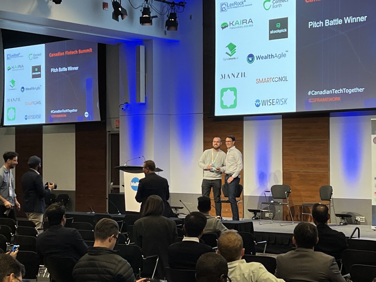 Congrats to ⁦@ConnectEarthNow⁩ for winning the pitch contest at Canadian FinTech Summit! Next generation data & API’s to bring sustainable finance decision making to business & their customers. ⁦@MaRSDD⁩ ⁦@frameworkvc⁩ #canadiantechtogether