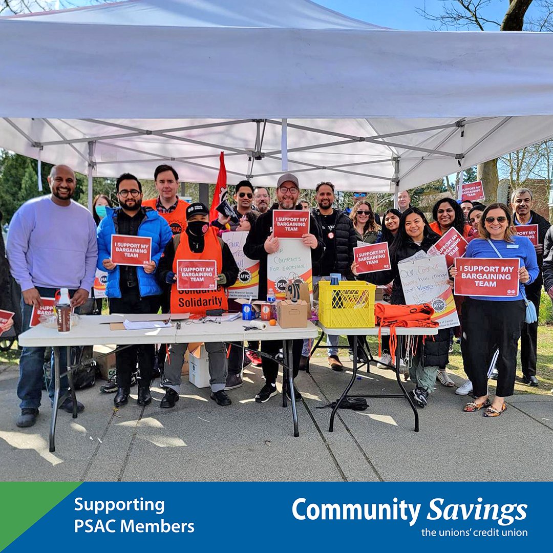 CSCU, the unions’ credit union stands with striking PSAC members. Support <a href="/psac_afpc/">PSAC-AFPC</a>  &amp; <a href="/psacbc/">PSAC BC Region</a>  members and their fight for fair wages by joining them on the picket line to show the government it’s time for them to be there for Canada’s workers. workerscantwait.ca
#unions
