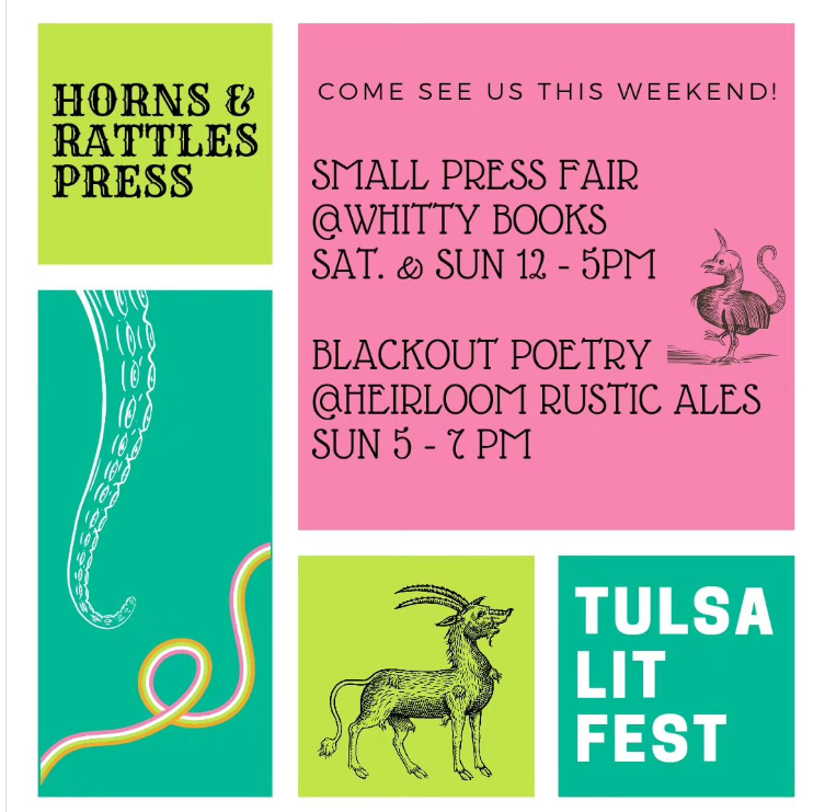 It's almost time for #tulsalitfest!! This weekend at @shopwhittybooks! Come hang out with us and learn about other amazing small presses! #shopindie