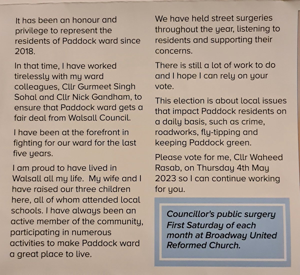 CllrRasab's tweet photo. #PaddockWard #ReelectRasab
#Walsall #4MayElection 
From Paddock ward candidate #CllrRasab @Conservatives https://t.co/M3uf5K0tos