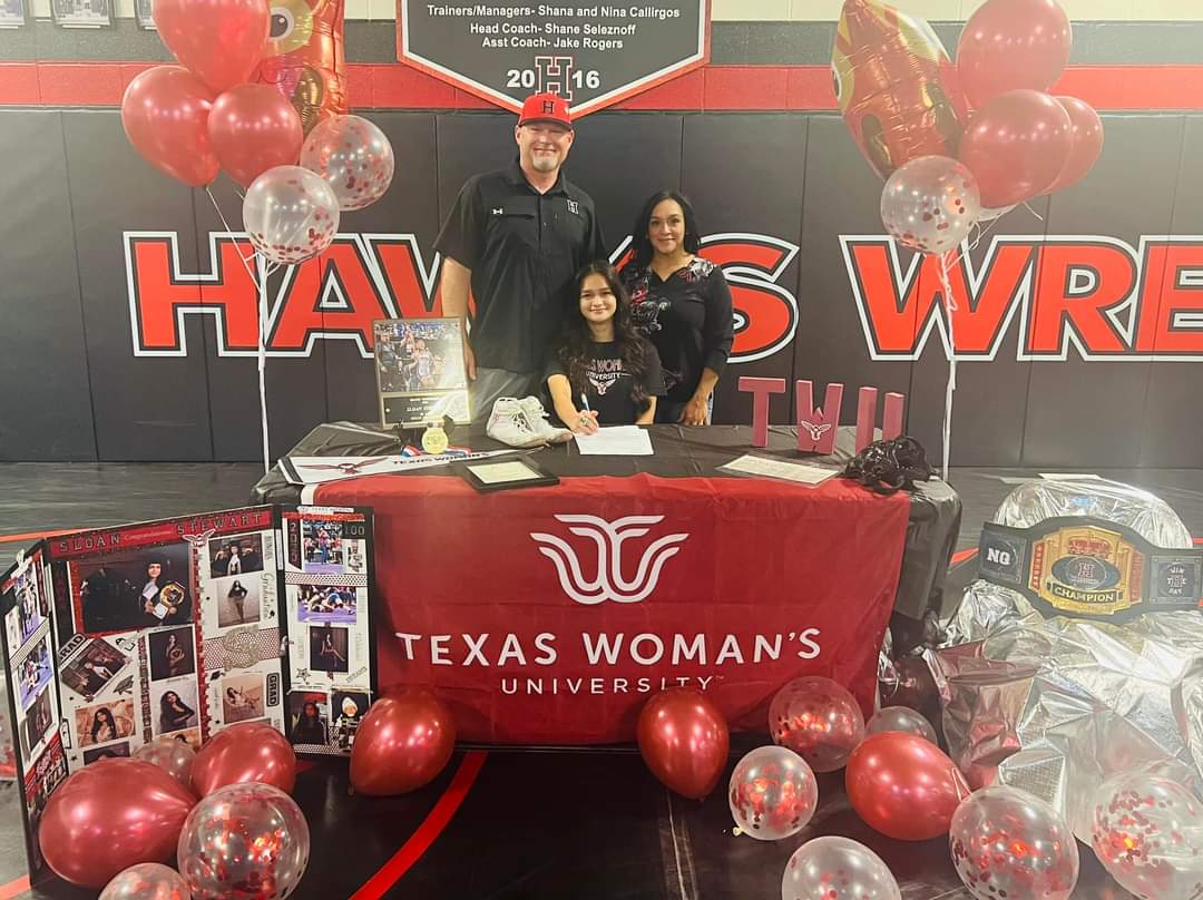 Congratulations to Sloan Stewart and Mia Howell for signing today to continue their wrestling careers at TWU. Heath Wrestling is very proud and wishes you both the very best. #WTD