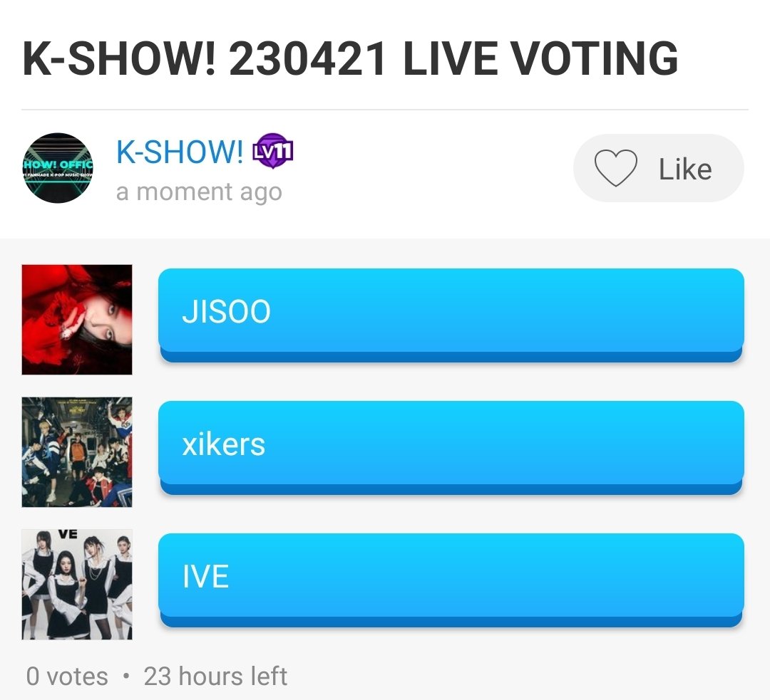 KSHOWOFFICIAL's tweet photo. K-SHOW! 230421 LIVE VOTING has officially started! 
How to Vote:
1. Download Amino Community app
2. Make an account and join Kpop Amino
3. Search KSHOW! 
4. Vote for this weeks TOP PICK! 
•
Voting period: Wednesday 8PM(CST)- Thursday 8PM(CST) https://t.co/emtA6IJ9Bs