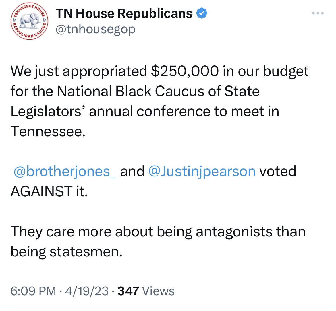 Maybe because our votes cannot be bought for an immoral budget that awards $50 million for future prisons, does nothing to address common sense gun reforms, and prioritizes corporate tax cuts over helping everyday Tennesseans. 

Our constituents deserve better.