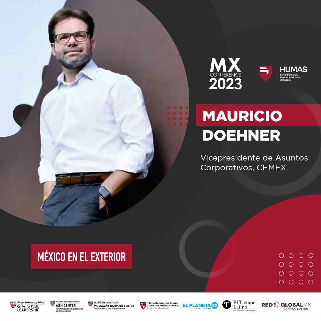 HarvardHUMAS's tweet photo. ¡Emocionados de recibir a @maurodoehner, vicepresidente ejecutivo de @CEMEX a la #MXConference! 🇲🇽 https://t.co/5WiFWselVW