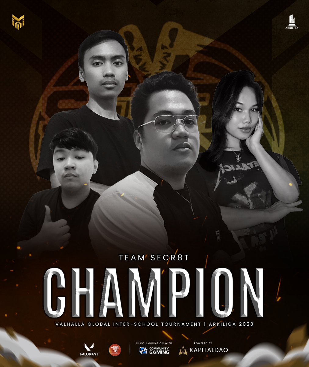 ValhallaGlobal's tweet photo. You've done it! Team SECR8T won Champion in the Arkiliga 2023 #VALORANT #tournament.👏 👏👏

Congratulations on your win! We're thrilled to see you add another trophy to your collection, and we wish you all the best in the future. ✨

#ValhallaGlobal #KapitalDAO #gaming #esports https://t.co/4DRMGXkoRI