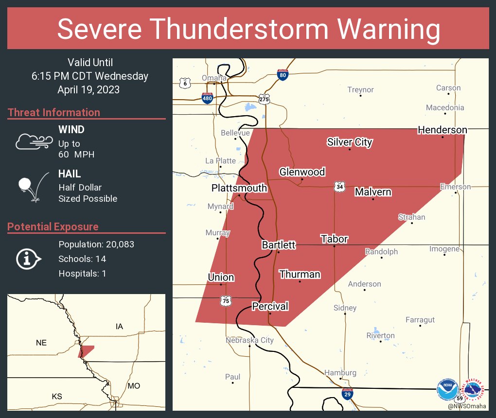 NWS Omaha on Twitter "Severe Thunderstorm Warning including Plattsmouth NE, Glenwood IA and