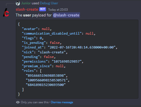 TinkerStorm's tweet photo. sc-docs-bot PR 41 adds debug commands for chat, user and message contexts utilizing the raw data sent over the interaction request.

#github #slashcreate #typescript #programming 
https://t.co/g4ifOKVqNR https://t.co/0IaO5RWRME