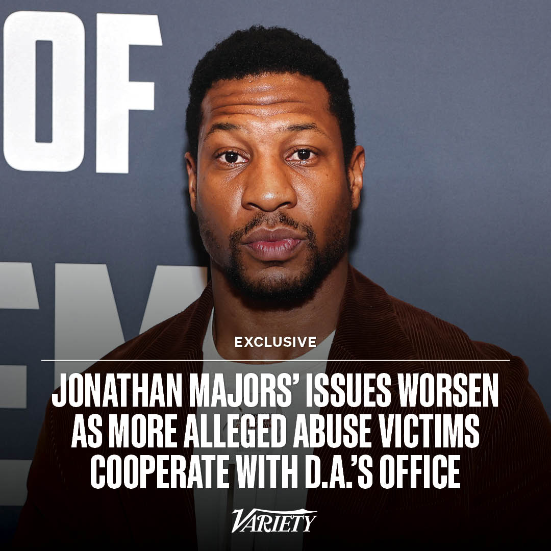 Variety's tweet photo. EXCLUSIVE: Sources familiar with the matter tell Variety that multiple alleged abuse victims of Majors have come forward following his March arrest and are cooperating with the Manhattan district attorney’s office. https://t.co/jXi4jcUZsQ https://t.co/J6HyLuzQX8