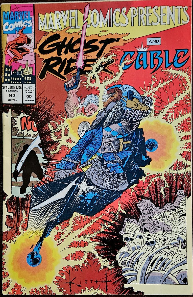 PrinceofWade's tweet photo. Interesting $1 bin pickup. Marvel Comics Presents Wolverine 93 on one side and Marvel Comics Presents Ghost Rider and Cable 93 on the opposite side. My first flip book. Then I noticed that the Wolverine side was signed by artist Todd Foxx! #MarvelComics https://t.co/Aa2DtVkkBG