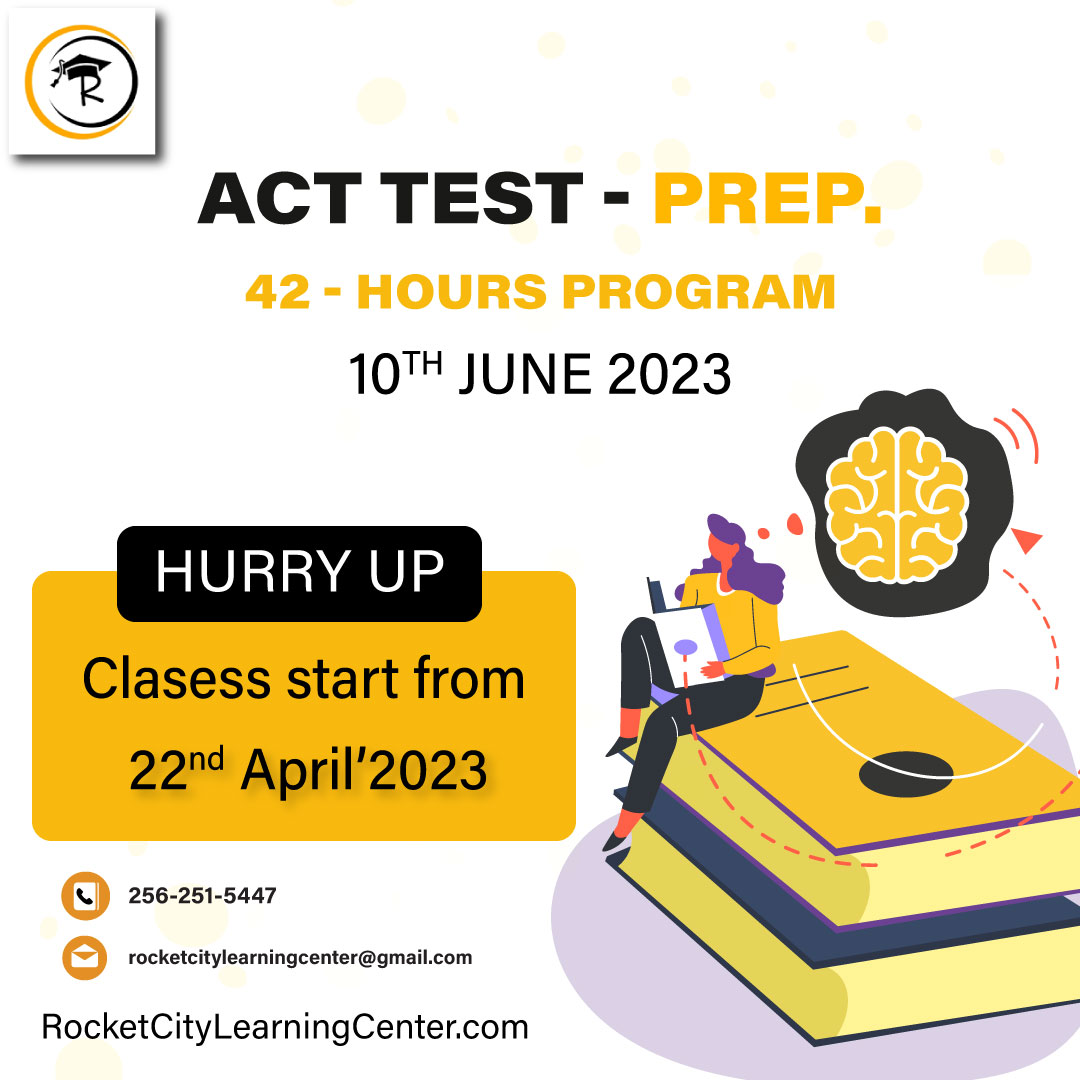 #RocketCityLearningCenter is thrilled to announce our 42-hour ACT test prep classes starting on April 22, 2023, for students gearing up for the June 10, 2023, test date! 
#RocketCityLearningCenter #ACTtestprep #June10thTestDate #42HourPrep #ExpertInstructors #PersonalizedCoaching