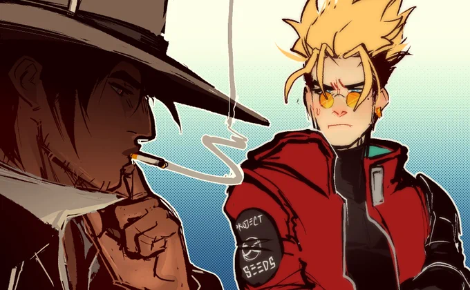 I dont have any context at why he glaring at him, honestly its a bit rude. #trigun 