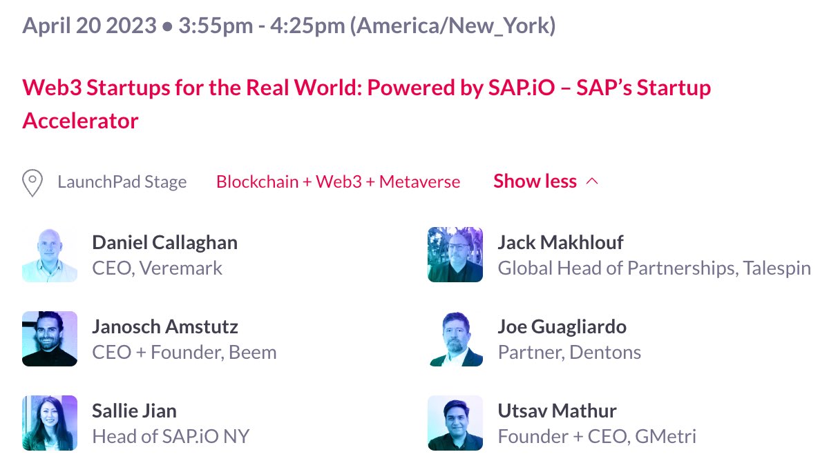 sallie_jian's tweet image. Going to enjoy this!☝️last hurrah with @SAP_iO @SAP 

How do corporates actually “IN”corporate Web3 into their businesses? Stop by @eMergeAmericas tomorrow to see IRL use cases

@beemmeofficial @GMetriXR @talespincompany @veremarkltd #miamitechweek #blockchain