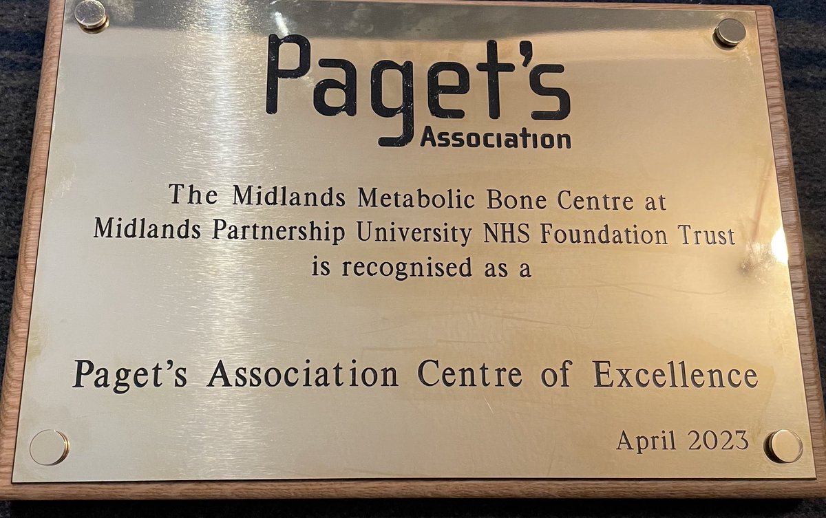 zpaskins's tweet photo. What an honour to receive a Paget’s Association Centre of Excellence Award, celebrating 50 yrs of ⁦@PagetsDisease⁩ ⁦Assoc. All recognition to our brilliant bone team ⁦@KezGould⁩ @mpftnhs⁩ ⁦@NeilCarrMPFT⁩ ⁦@ashley_hawarden⁩ @MPFTResearch⁩ ⁦ https://t.co/G4eL83fcKf