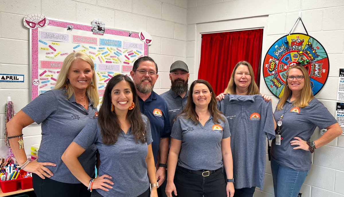 Our TOTY <a href="/wlfontai/">Wendy Fontaine</a> 🪄received her official CGE TOTY shirt alongside previous TOTY nominees <a href="/CitrusGrove_VCS/">Citrus Grove Elementary, Deland FL</a> <a href="/nagrebosz83/">Nicole Grebosz</a> 🖥️ @YoungAkyoung 📚<a href="/MrGarait/">Frank Garaitonandia</a> 🎨 <a href="/trishdhutch4/">Trish Hutchinson</a> ⚾️ <a href="/keclose/">Katie Bentley Marsh</a> ❤️ Mr. Spears✏️ #cgeeaglesTOTY 🍊🦅