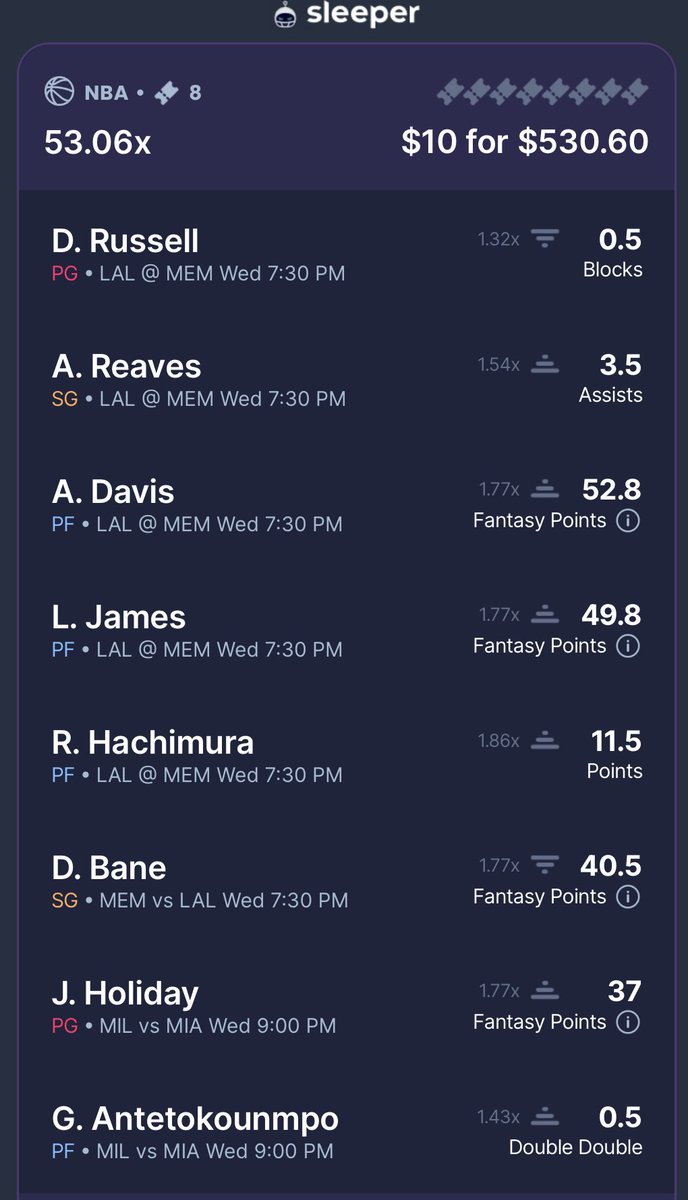 xotic_ty's tweet photo. @SleeperPicksHQ Playoff action again tonight 53X attempt why not 🙏🏽 Let’s see what happens make sure to use my code if your new Join Picks and get a $100 deposit match when you make your first deposit using my promo code: RF-PicksByTy

https://t.co/6aADaqIEkg https://t.co/038bDn7zzB