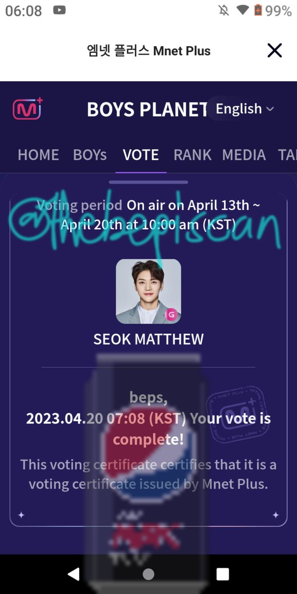 thebepiscan's tweet photo. 📌 04/20
last votes locked and loaded, hope Matt does well later as well
#SeokMatthew #석매튜
#Matthew1Pick
#SeokMatthew1Pick https://t.co/aN9VOaVO9Q