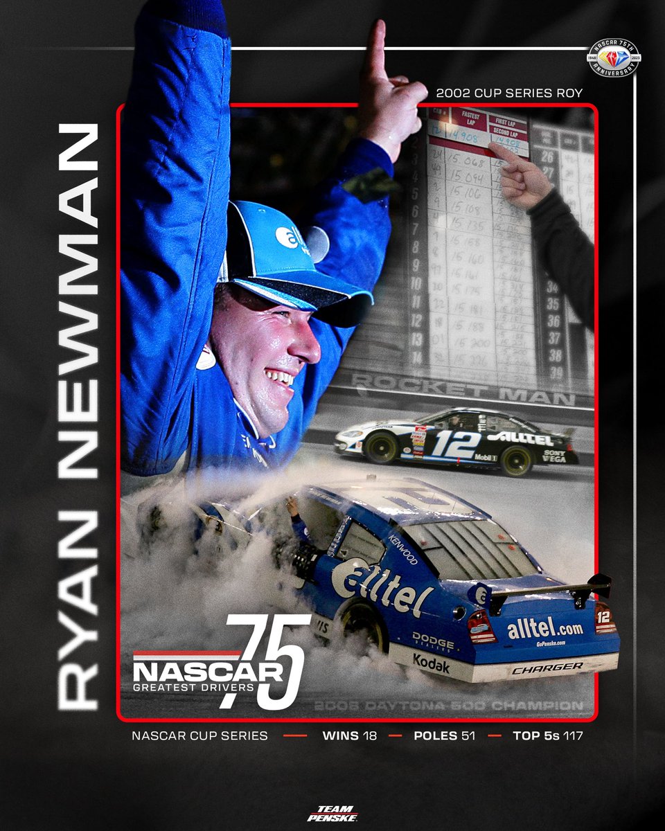 There’s only one Rocket Man!

Congratulations on being named one of <a href="/NASCAR/">NASCAR</a>’s 75 Greatest Drivers, <a href="/RyanJNewman/">Ryan Newman</a>.

#NASCAR75