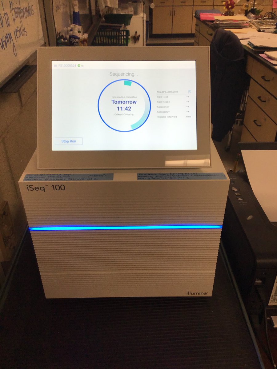 After much hard work and diligent DNA library preparation, Students’ samples are sequencing so we can determine the source of an outbreak. ⁦<a href="/AltaLomaHigh/">Principal</a>⁩ ⁦<a href="/BiocomInstitute/">Biocom Institute</a>⁩ ⁦<a href="/illumina/">Illumina</a>⁩