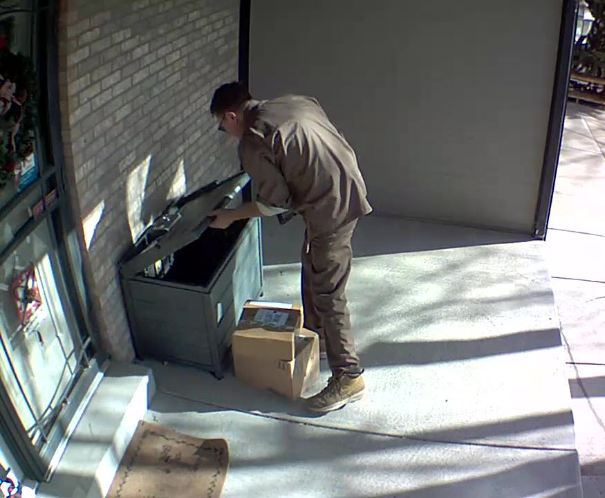 BenchSentry's tweet photo. Delivery drivers use the last 4 digits of tracking # to open the Package Delivery Box, which relocks upon closing. A one-time code that can't be used again, protecting your packages https://t.co/PZqK9dW3eE #stopporchpirates #packagetheft #partnersinsafety With @TheGenieCompany https://t.co/qzA7MmBMTa