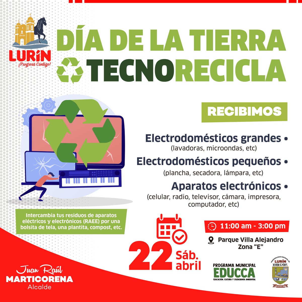 munilurin1's tweet photo. 𝐅𝐄𝐑𝐈𝐀 𝐏𝐎𝐑 𝐄𝐋 𝐃𝐈́𝐀 𝐃𝐄 𝐋𝐀 𝐓𝐈𝐄𝐑𝐑𝐀
Celebrando el cuidado de nuestra tierra, la Municipalidad de Lurín invita a todos los vecinos a participar de la "Feria por el Día de la Tierra" donde se realizará múltiples actividades
#LurínProgresaContigo https://t.co/WioovJ6WaS