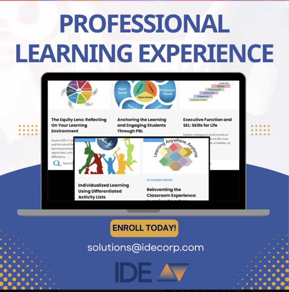 IDECorp's tweet photo. Inspire your staff and build a culture of professional learning by providing a purposeful collection of resources with IDE Corp.'s on-demand professional learning experiences. START HERE-https://t.co/snKxnG48Vm #ProfessionalLearningExperience #LATIC #k12 #lrnchat #Education #InnovativeDesign #Education #EdTech