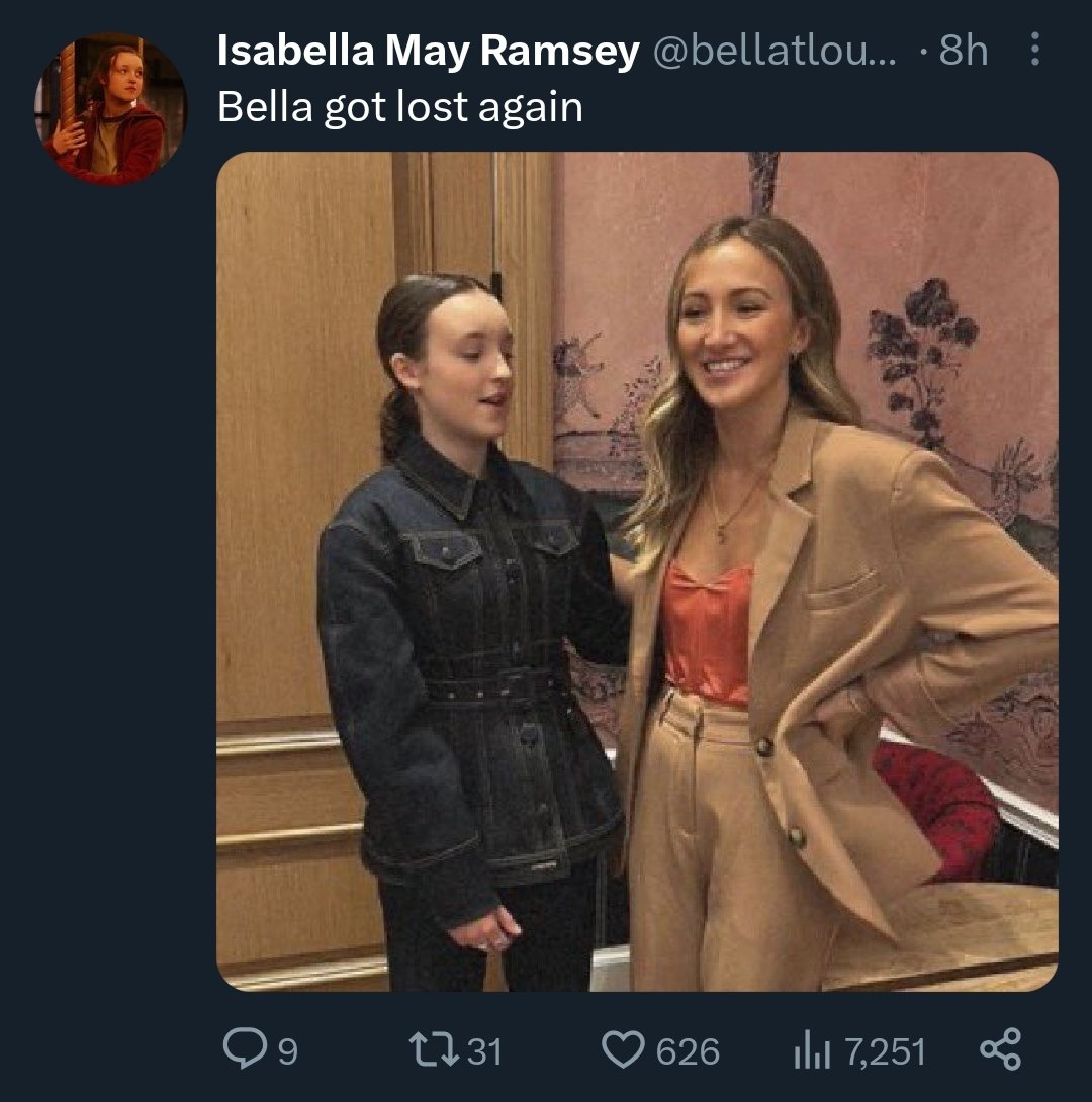 st9rbfly's tweet photo. we all know what they looking at @BellaRamsey #bellaramsey https://t.co/eQsT39nusS