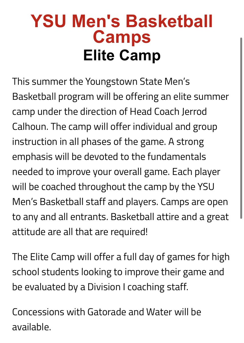 Thank you <a href="/NickCalYSU/">Nicklas Calhoun</a> for the <a href="/YSUMensHoops/">YSU Men's Basketball</a> Camp Invite!