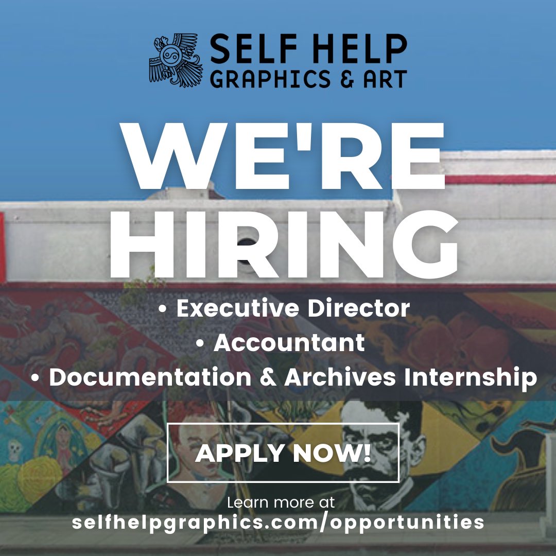 Join our team! Self Help Graphics &amp; Art is hiring. Career and internship opportunities include:

✍🏽 Executive Director (deadline 5/8)
🧾 Accountant
📸 Getty Marrow Documentation &amp; Archives Internship (deadline 4/28)

Learn more at selfhelpgraphics.com/opportunities.