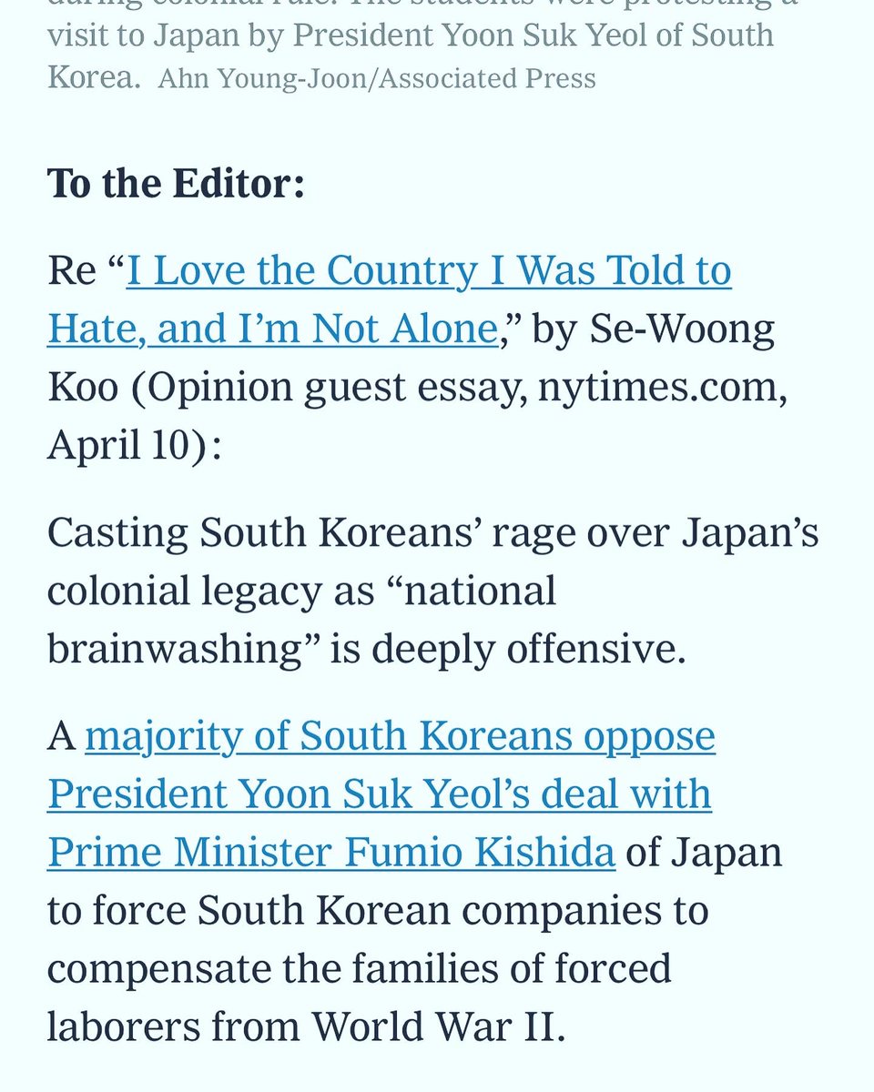 christineahn's tweet photo. For the millions of Koreans and friends who were so pissed reading the @nytimes oped last week from the South Korean writer who calls for Koreans to get over their “national obsession” over Japan’s brutal colonial legacy. https://t.co/yqIZs3JKoW