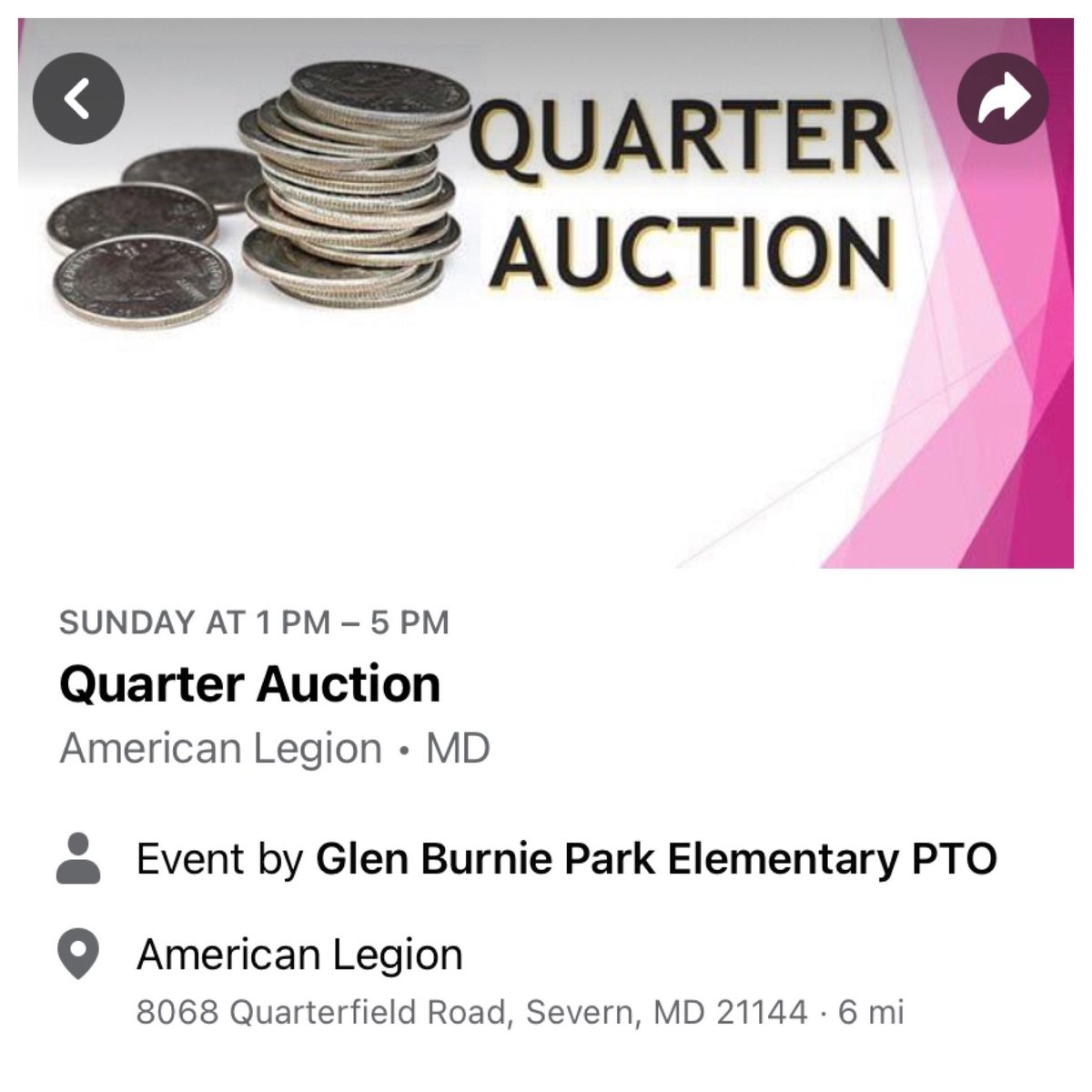 Quarter Auction is THIS SUNDAY! Respond on this event page and come join us. Great prizes and fun to be had. <a href="/gbparkaacps/">Glen Burnie Park</a> 
facebook.com/events/s/quart…