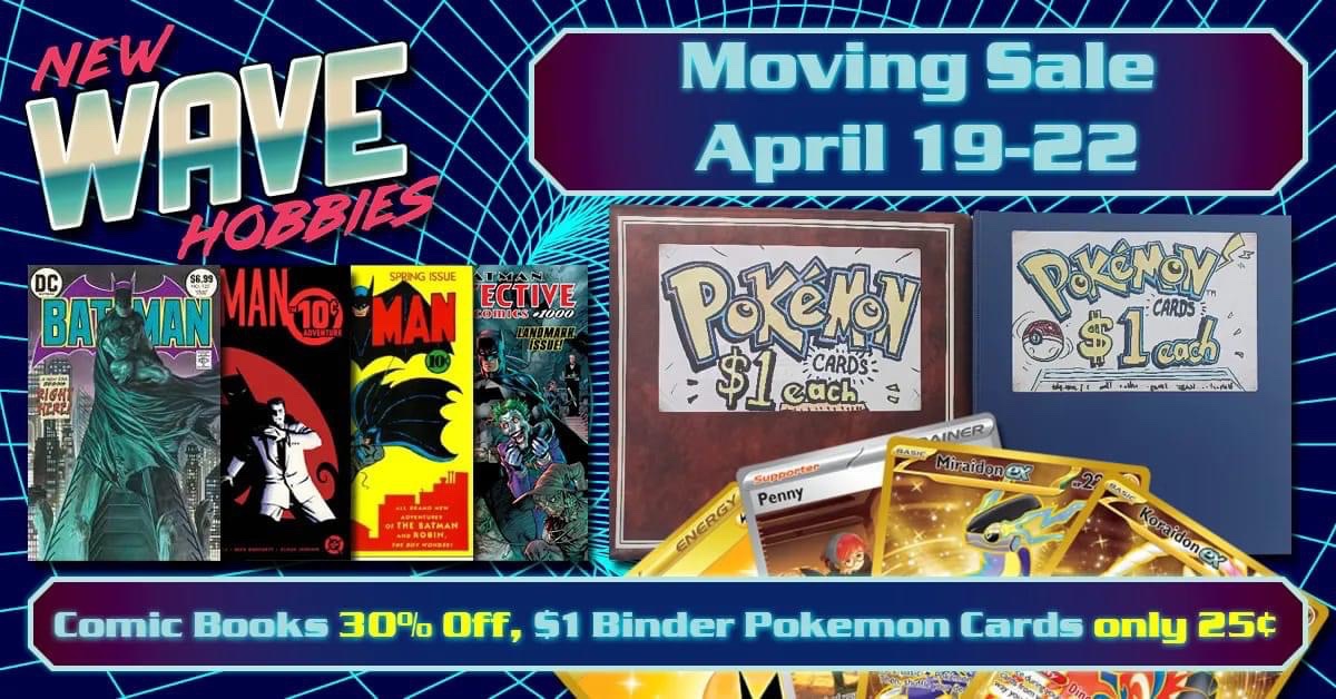 NewWaveHobbies's tweet photo. This week's sale..comic books 30% off. All $1 pokemon cards in the binders are .25 cents each. https://t.co/E6KoOefvLb
