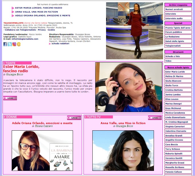Online il numero 730 di #Telegiornaliste #donnechefannonotizia. In copertina: #EsterMariaLorido #AdeleOrianaOrlando #AnnaValle telegiornaliste.com