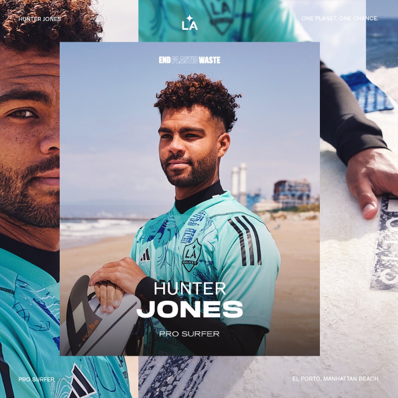 LAGalaxy's tweet photo. Making Waves for Change 🌊

#LAGalaxy joined forces with professional surfer @HunterJoness to take another step towards ending plastic waste with the One Planet Kit.