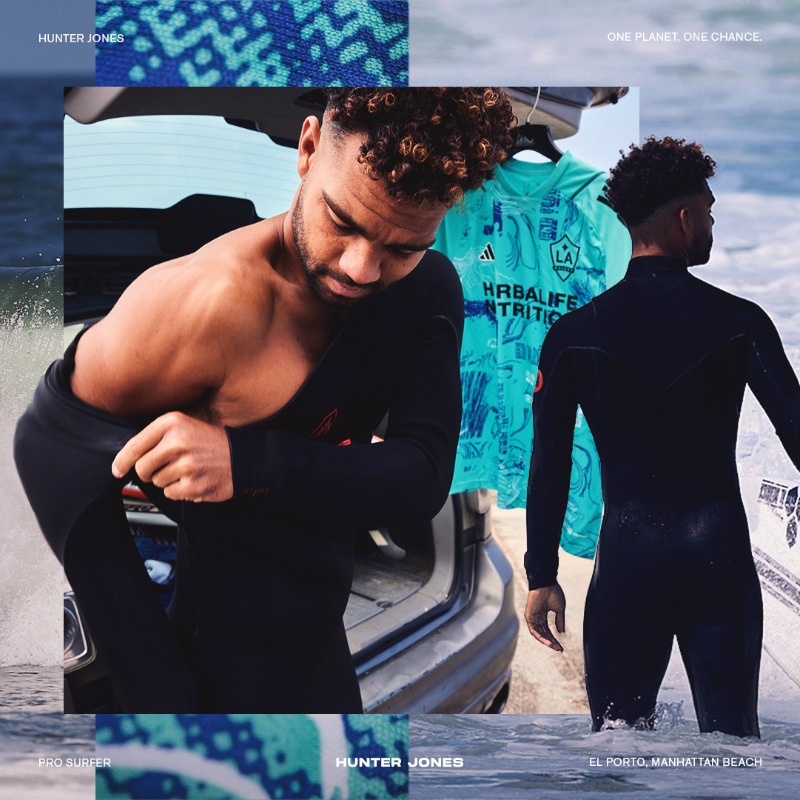 LAGalaxy's tweet photo. Making Waves for Change 🌊

#LAGalaxy joined forces with professional surfer @HunterJoness to take another step towards ending plastic waste with the One Planet Kit.