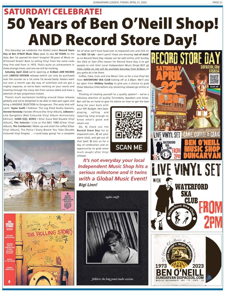 BenONeillRecord's tweet photo. #vinylcommunity #Recordstoreday #BenONeillMusicShop #Independentmusicshop #Dungarvan #HappyBirthday thanks for printing 🤗🥳 50 Years of Music 🎶 🎵 ❤ 
All Genres
All Formats
Hifi and Musical Instruments 🎼 
https://t.co/FaIGSjbdyp and 64 O'Connell Street Dungarvan X35HF54 https://t.co/2Hqhfrplcl