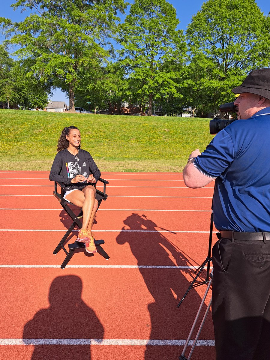 ShawBears's tweet photo. @chrisclark_ of CBS 17 interviews Shaw track &amp; field standout hurdler Symone Wright at Chavis Park! Her story will run on @wncn next week. https://t.co/fcubrpYiEW