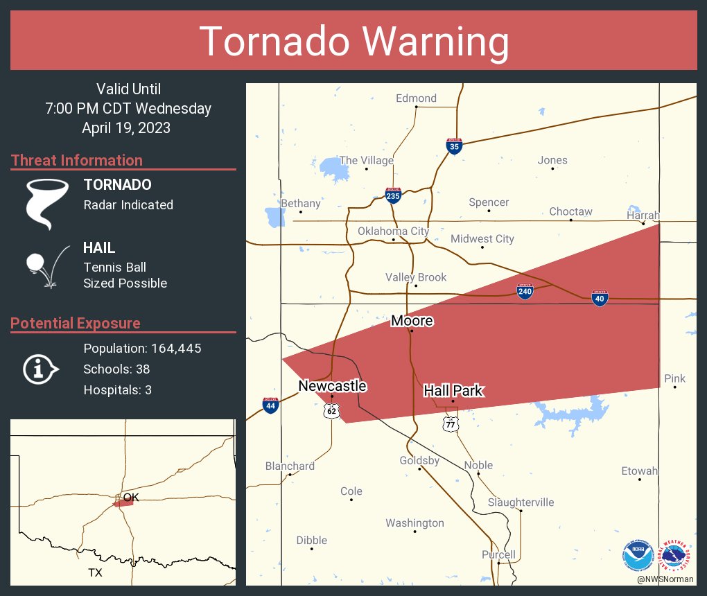 NWStornado's tweet photo. Tornado Warning including Moore OK, Newcastle OK and  Hall Park OK until 7:00 PM CDT https://t.co/AkKfXNgTA1