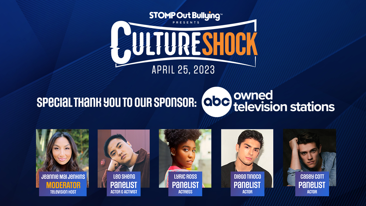 Exciting news! We are honored to have ABC Owned Television Stations as a sponsor of #CultureShock! Join our panel conversation to hear influential celebrities share their experiences with racism, bias, hate &amp; bullying. School Admin register at stompoutbullying.org/national-cultu… #ABCStations