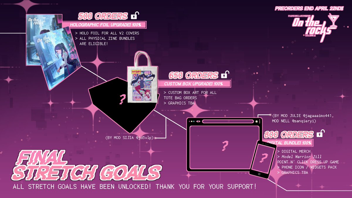 va11halla_zine's tweet photo. 🍹 FINAL STRETCH GOALS 🍹
Here's the lineup for our final stretch goals (all unlocked)! 
🍸500 orders - Holo Cover
🍸650 orders - Custom Box
🍸800 orders - Digital Bundle
Graphics for the box and digital merch will be previewed during production. Thank you everyone! https://t.co/tqt1bFZrxg