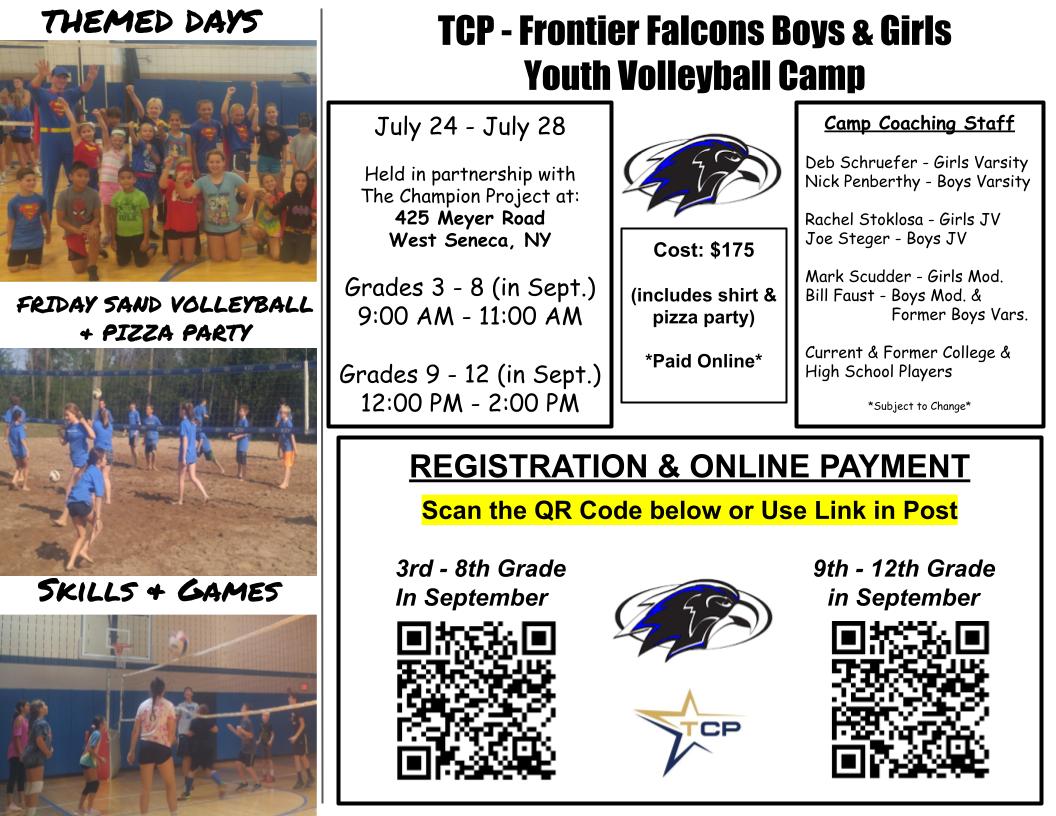 mrpenberthy's tweet photo. 113 players already registered for Frontier Summer Volleyball Camp!  Register ASAP before we sell out.

Entering 3rd - 8th grade in Sept. click here --> https://t.co/OBT3QnrGhF

Entering 9th - 12th grade in Sept. click here --> https://t.co/ArVA1FA3wm https://t.co/y0rq5esZfX