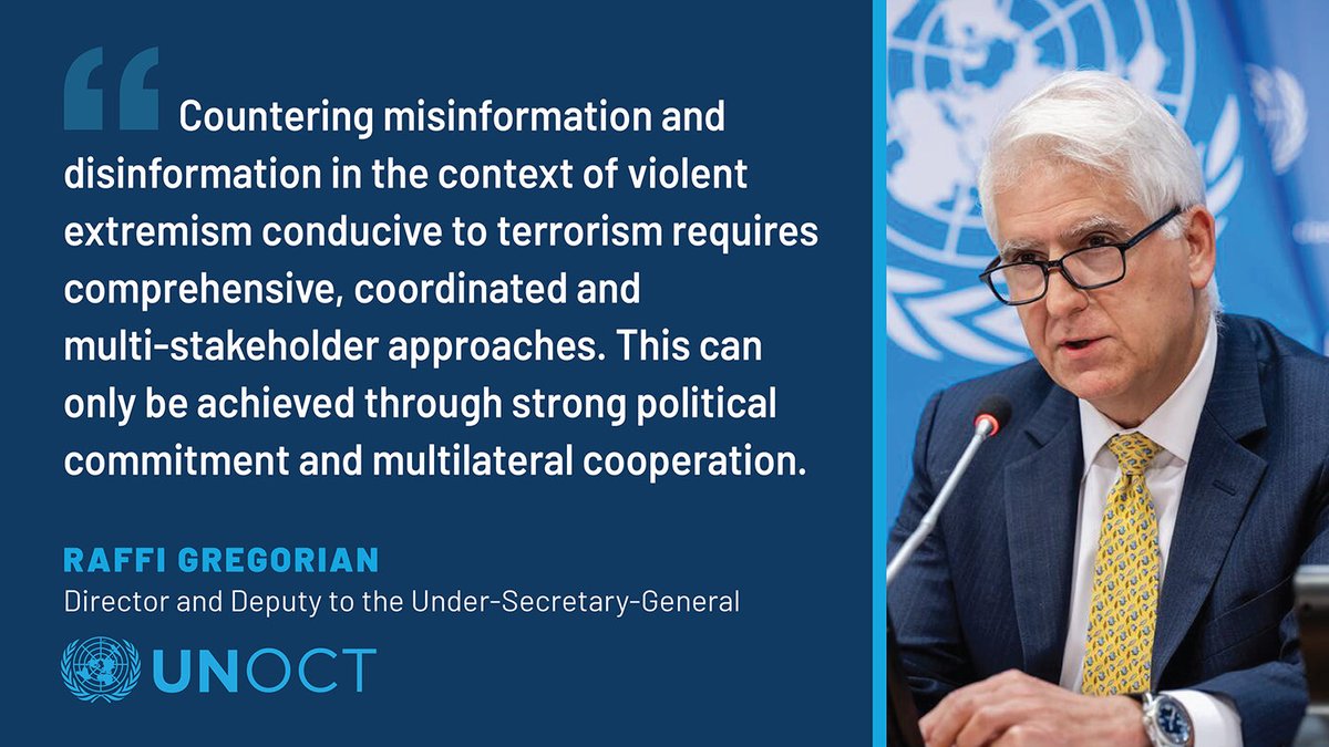 UN_OCT's tweet photo. In his keynote speech to the #CTPN Annual Conference, @un_oct DUSG @raffigregorian briefed on emerging threats and stressed the role of partnerships in addressing mis- & #disinformation related to violent extremism
๐ https://t.co/lOx5gw5AJp https://t.co/2qsQ0R0k8K