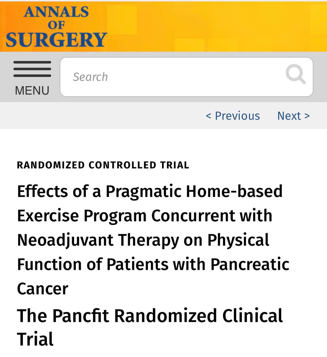 DrNgoHuang's tweet photo. Excited to share
PancFit: RCT of enhanced usual care v. home-based exercise during preop therapy for resectable pancreatic cancer. High exercise volumes in both arms. Improved phys function. Link in comments @mkatzmd @N8Parker8 @SchadlerLab @AnnalsofSurgery @MDAndersonNews https://t.co/gFShkzqFwk