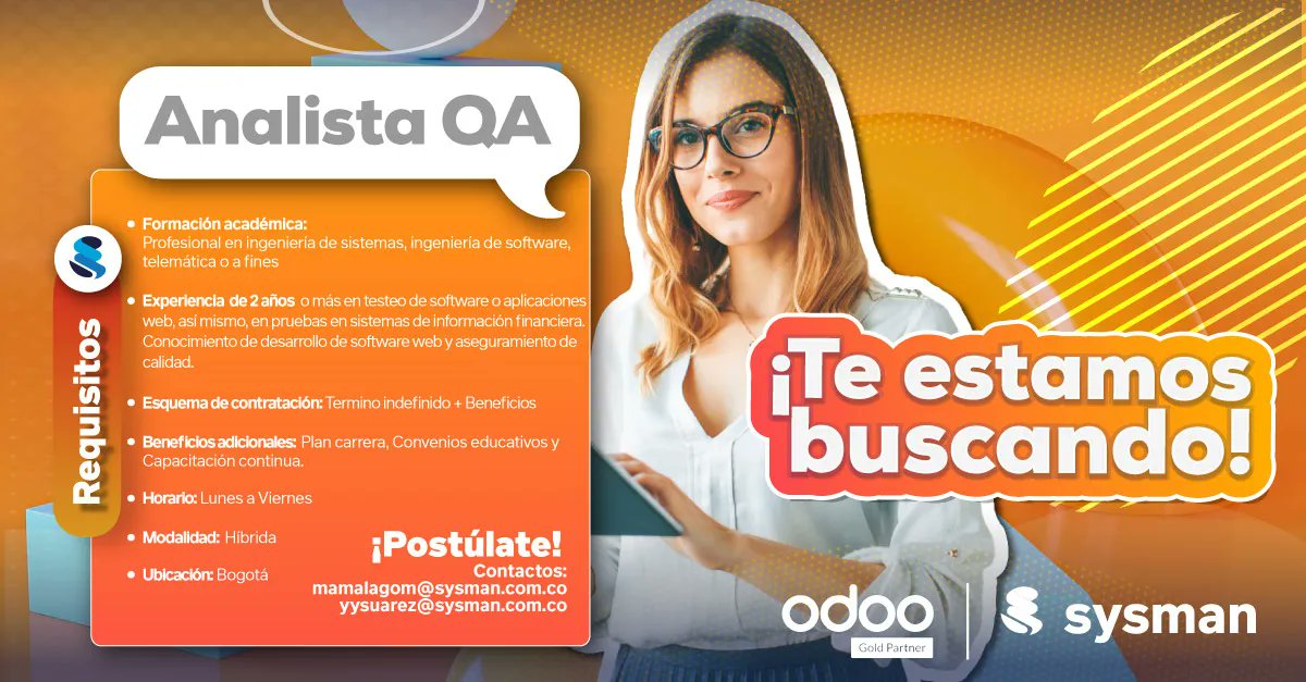 Sysman_Software's tweet photo. En Sysman abrimos nuevas convocatorias, si te identificas no dudes en contactarnos, ¡te esperamos! 🙋‍♂️ 🙋‍♀️ 🎉 

https://t.co/VOKPR0xYLA

#analista #consultor #desarrollador #convocatorias #TrabajoSiHay #Postulate #sysmanweb #tecnologia #nuevosempleos #convocatoriasabiertas #ERP https://t.co/5lB9524tAk
