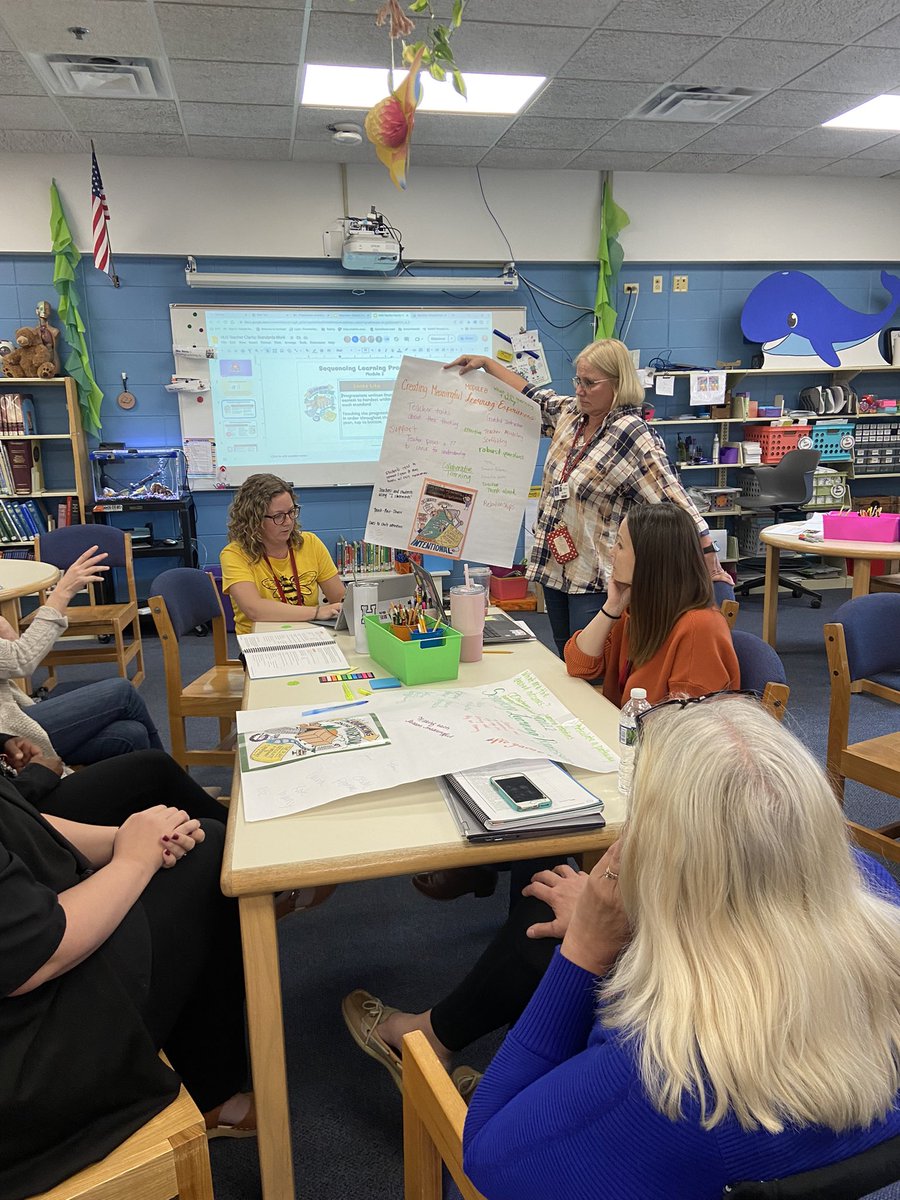 MaggieFitzger20's tweet photo. Teachers collaborating as we wrap up our Teacher Clarity module work! #greatpeopledoinghardwork
#huspride https://t.co/g1wmhvQLyj