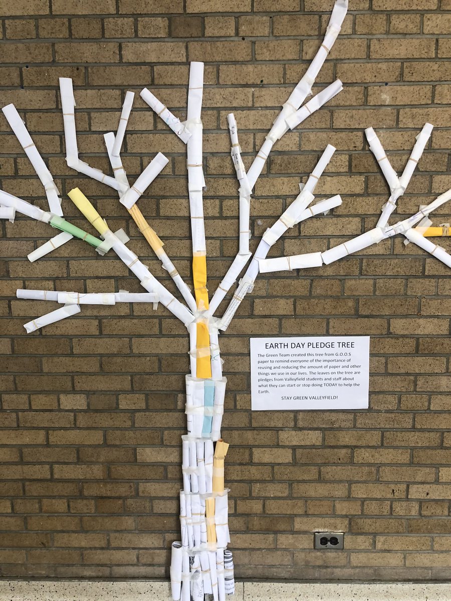 ValleyfieldJS's tweet photo. Our #goospaper pledge tree created by @TeamValleyfield is ready for student pledge leaves! Guiding question: what will you start (or stop) doing today to help make a difference to the earth? @EcoSchoolsTDSB @EcoSchoolsCAN https://t.co/ZaKN8sdKzh
